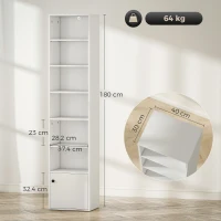 HOMCOM Librería de 7 Niveles Estantería para Libros Moderna con Estantes Abiertos y Puerta 40x30x180 cm Blanco(m-3)