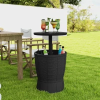 Outsunny Mesa Nevera para Exterior 41 L 3 en 1 Cool Bar Mesa Auxiliar con Altura Ajustable Cubo de Hielo Tapa Elevable Negro(m-10)
