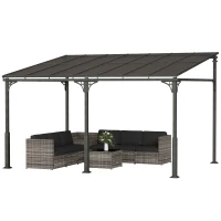 Outsunny Pergola Addossata 4x3 m con Tetto in Policarbonato, Metallo e Alluminio con Viti, Marrone(m-11)