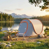 Outsunny Tenda da Campeggio Pop Up Impermeabile con Accessori e Borsa di Trasporto, 245x148x105 cm, Grigio(m-9)