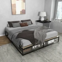 HOMCOM Marco de Cama de 180 cm Estructura de Cama de Acero con Somier de Listones de Madera Contrachapada 180x200x25 cm Negro(m-10)