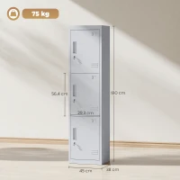 HOMCOM Armadio per Ufficio in Acciaio a 3 Porte Indipendenti con Serratura e 2 Chiavi, 45x38x180 cm, Grigio Chiaro(m-3)