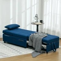 HOMCOM 3-in-1 Klappsessel mit Seitentasche, Gästebett mit Kissen, Verstellbarer Rückenlehne, Bettsessel mit Rollen, Blau(m-10)