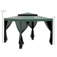 Outsunny Carpa de Jardín 3x3 m Cenador Gazebo con 4 Mosquiteras Laterales Techo Doble 8 Orificios de Drenaje Marco de Metal Verde(m-3)