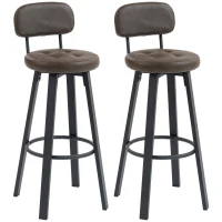 HOMCOM Juego de 2 Taburetes Altos de Cocina Giratorios Tapizados de PU con Respaldo Marco de Metal Reposapiés Marrón Oscuro(m-1)