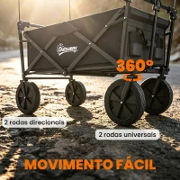 Outsunny Carrinho de Transporte Dobrável com Toldo Removível e Alça Ajustável Capacidade 100 kg para Campismo 97x52x105 cm Preto(m-12)