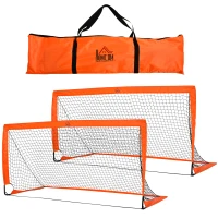 HOMCOM Set of 2 Football Goal Net 6 x 3 ft Foldable Outdoor Sport Training Teens Adults Football with Carrying Bag Orange(m-10)