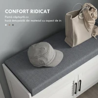 HOMCOM Bancă pentru pantofi cu raft interior reglabil pe 3 niveluri, din MDF și material textil cu aspect de in, 90x36x50 cm, alb și gri(m-5)