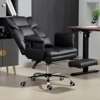 HOMCOM Silla de Oficina con 6 Puntos de Masaje Reposapiés Retráctil Altura Ajustable Control Remoto y Soporte Lumbar Negro(m-10)