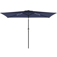 Outsunny Sonnenschirm LED Solar ca. 300 x 200 cm knickbar Balkonschirm mit Kurbel Schutzhülle, UV Schutz, Drehbar Marineblau(m-11)