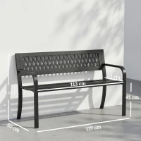 Outsunny Banco de Jardín Exterior de 2 Plazas  con Asiento Listonado Reposabrazos y Marco de Acero 119x50x75 cm Negro(m-3)