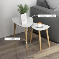 HOMCOM Nesting Coffee Table, Set of 2 Side Tables, Stacking End Tables with Solid Wood Legs, for Living Room Bedroom, Light Grey(m-5)