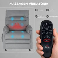 HOMCOM Poltrona Relax com Aquecimento Lombar e Massagem por Vibração Reclinável Função de Memória  82x99x106 cm Cinzento(m-7)