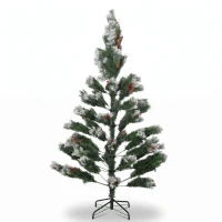 HOMCOM Brad de Crăciun Artificial zăpaduit 180 cm cu 840 vârfuri boabe roșii conuri bază pliabilă din oțel montare rapidă Verde(m-1)