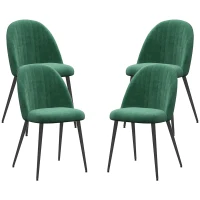 HOMCOM Set de 4 Scaune Moderne Tapițate cu Spătar Curbat, din Stofă cu Efect de Catifea și Oțel, 50x52x83 cm, Verde(m-1)