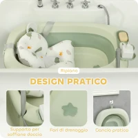 AIYAPLAY Vaschetta Bagnetto Pieghevole per Neonati con Cuscinetto e Lavabo, in Plastica Antiscivolo, 86x53x25.5 cm, Verde(m-6)