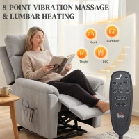 HOMCOM Power lift recliner chair with Massage and Heat, Terry Cloth Electric Lift Chair with Spring Cushion, Light Grey(m-5)