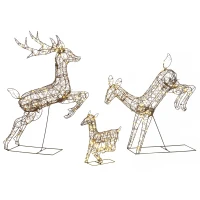 Outsunny Set 3 renos navideños luminosos para exterior 120 cm, 200 LED blanco cálido, 8 modos de iluminación, temporizador, marrón(m-1)