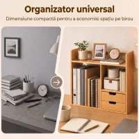 HOMCOM Organizator de Birou, Bambus, 48x19,5x 46 cm, Culoare Lemn(m-7)