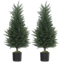 HOMCOM Artificial Cypress Tree, 90 cm Fake Cypress Tree with Plastic Pots, UV-Resistant Faux Plants for Garden Front Porch Decoration, 2 Pack(m-11)