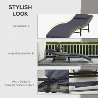Outsunny Rattan Folding Sun Lounger Outdoor Chair with Cushion and Pillow Grey(m-6)