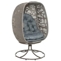 Outsunny Swivel Egg Chair with Cushions, Foldable Basket Seat and Metal Frame, Indoor Outdoor Lounge Chair for Balcony, Patio and Living Room, Grey(m-11)