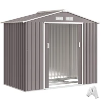 Outsunny Casetta da Giardino Porta Utensili in Lamiera con Porte Scorrevoli, 213x130x185 cm, Grigio(m-19)