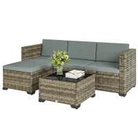 Outsunny Conjunto de Jardim em Vime de 5 Peças Inclui Almofadas 2 Poltronas de Canto Poltrona sem Braços Apoia-Pés e Mesa de Centro Cinza Claro(m-11)