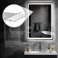 HOMCOM Specchio Bagno con Interruttore Touch, Luce LED a 3 Temperature e Antiappannamento, 70x100cm(m-8)