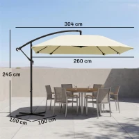 Outsunny Ombrellone a Sbalzo con Copertura Regolabile e Base a Croce, in Metallo e Poliestere, 260x304x245 cm, Crema(m-3)