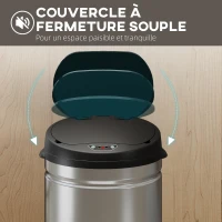 HOMCOM Poubelle cuisine automatique 30L acier inoxydable, poubelle à couvercle à fermeture en douceur, 32x30,5x51cm, argent(m-7)