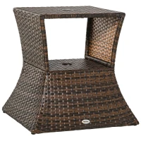 Outsunny Tavolino da Giardino con Ripiano Inferiore e Foro per Ombrellone da 4cm in Rattan 54x54x55cm Marrone(m-10)