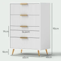 HOMCOM Cómoda com 4 Gavetas Cómoda de Dormitório Moderna com Desenho Ondulado Anti-Tombo 60x40x90 cm Branco(m-3)