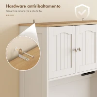 HOMCOM Credenza da Cucina Alta 173 cm con Stazione di Ricarica, Piano per Microonde, Ripiani Regolabili, 4 Rastrelliere per Spezie, Bianco(m-8)