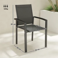 Outsunny Set 2 Sedie da Giardino Impilabili con Seduta Traspirante, in Alluminio e Textilene, 56x58x89 cm, Grigio Carbone(m-3)