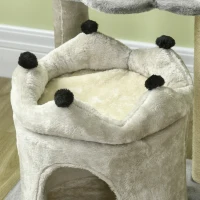 PawHut Albero Tiragraffi per Gatti con Casetta e Lettino, Rivestimento Peluche e Gioco, 48x48x86cm, Grigio(m-7)