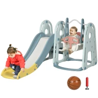 HOMCOM Set de Joacă pentru Copii de 5 Ani max cu Leagăn, Tobogan, Coș de Baschet și Scară, din HDPE și PP(m-11)