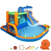AIYAPLAY Inflatable Bouncy Castle for Kids, Sharks Theme Jumping Bounce House with Slide, Climbing Wall for Indoor Outdoor(m-1)