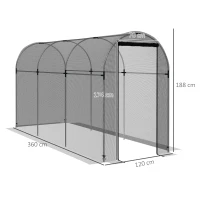 Outsunny 360 x 120cm Galvanised Steel Fruit Cage, Plant Protection Tent with Zipped Door, Black(m-3)