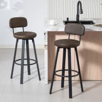 HOMCOM Juego de 2 Taburetes Altos de Cocina Giratorios Tapizados de PU con Respaldo Marco de Metal Reposapiés Marrón Oscuro(m-2)