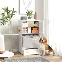 PawHut Dog Feeding Station with 2 Storage Cabinets, 2 Elevated Bowls, Side Hooks, Anti-tip Kit for Water and Feeding Supplies(m-10)