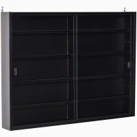 HOMCOM Vetrina per Collezione da Parete a 4 Ripiani Regolabili, in Vetro e Legno, 80x9.5x60 cm, Nero(m-11)