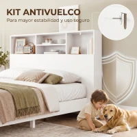 HOMCOM Cabecero de Cama 140 cm con Almacenaje Cabezal de Cama con 4 Compartimentos Abiertos para Dormitorio Blanco(m-6)