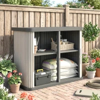 Outsunny Coffre de Rangement Extérieur 480 L, 2 Niveaux avec Portes Coulissantes Résistant aux UV, 120,5x59,5x92cm, Marron Clair(m-8)