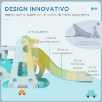 AIYAPLAY Set Scivolo per Bambini 18-48 Mesi con Altalena, Macchinina e Canestro, 201x151x87.5cm, Azzurro(m-7)