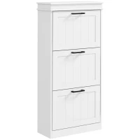 HOMCOM Scarpiera Moderna con 3 Cassetti Ribaltabili per 15 Paia di Scarpe e Ripiano Regolabile, 54x24x117.5cm, Bianco(m-1)