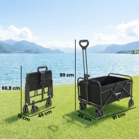 Outsunny Carro de Jardín Plegable con Ruedas Mango Ajustable Carga 68 kg para Campaña Compra 81x45x89 cm Negro(m-3)