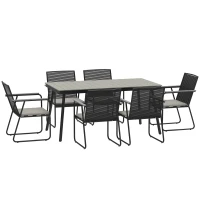 Outsunny 6‑Seater Garden Dining Set with Cushions, Rattan Backrest, Plastic Top, Garden Furniture Set, Grey(m-1)