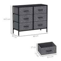 HOMCOM Fabric Chest of Drawers, Industrial Bedroom Dresser with 6 Fabric Drawers, Steel Frame and Wooden Top for Nursery, Living Room, Hallway, Black(m-3)