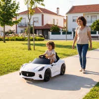 AIYAPLAY Carro Elétrico para Crianças Maserati Gran Turismo Folgore 12V Controlo Remoto Faróis Buzina e Música MP3 98x59x43 cm Branco(m-10)